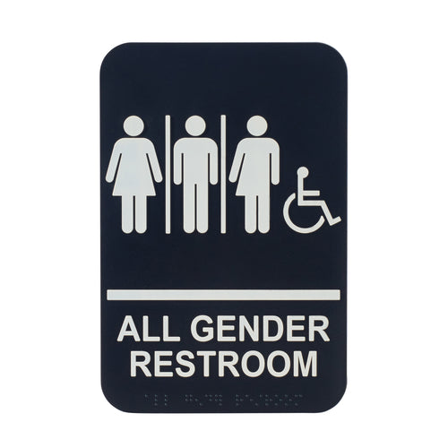Product image #1 for Winco 6 x 9 Inch Braille All Gender/Accessible Restroom Sign, Black with White Imprint