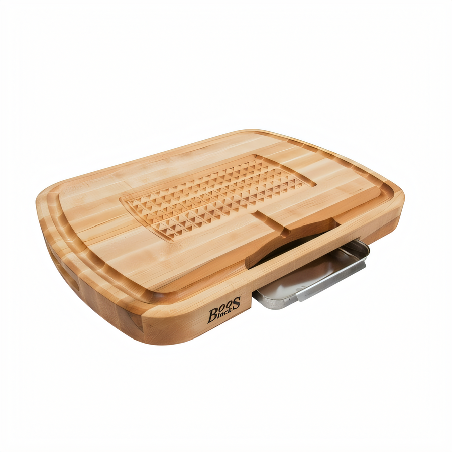 Product image #1 for John Boos 24 x 18 Inch Reversible Maple Carving Cutting Board with Juice Groove and Stainless Steel Tray