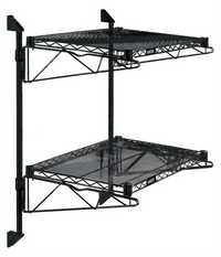 Quantum Cantilever Double-Shelf Post Wall-Mount Wire Shelving Unit, 36 x 18 Inch, Black Epoxy