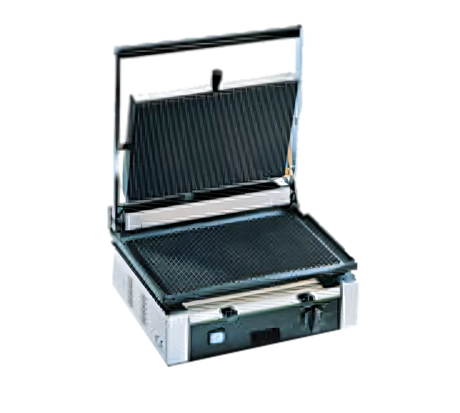 Product image #1 for Eurodib Commercial Single Panini Grill with Ribbed Cast Iron Plates, 14.5 x 10 Inch, 110V