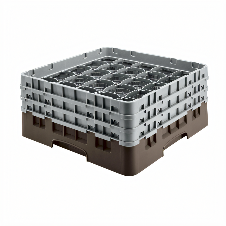 Product image #2 for Cambro Camrack® Full Size Low-Profile 36-Compartment Glass Rack with 2 Soft Gray Extenders, Brown