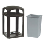 Thumbnail image #1 for Rubbermaid Commercial Products Landmark FG397000BLA 35-Gallon Black Plastic Hooded Commercial Trash Can with Rigid Liner