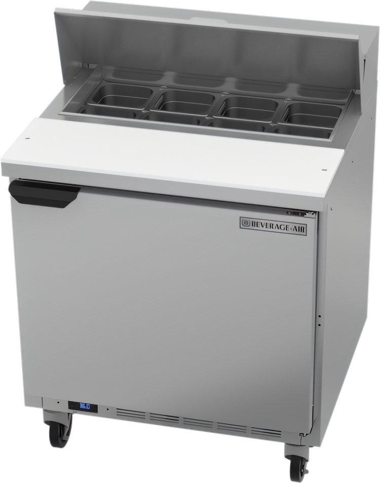 Product image #1 for Beverage-Air SPE32HC-08 One-Section Sandwich Top Refrigerated Prep Table, 32-Inch Wide, Solid Door, 8.01 Cu. Ft.