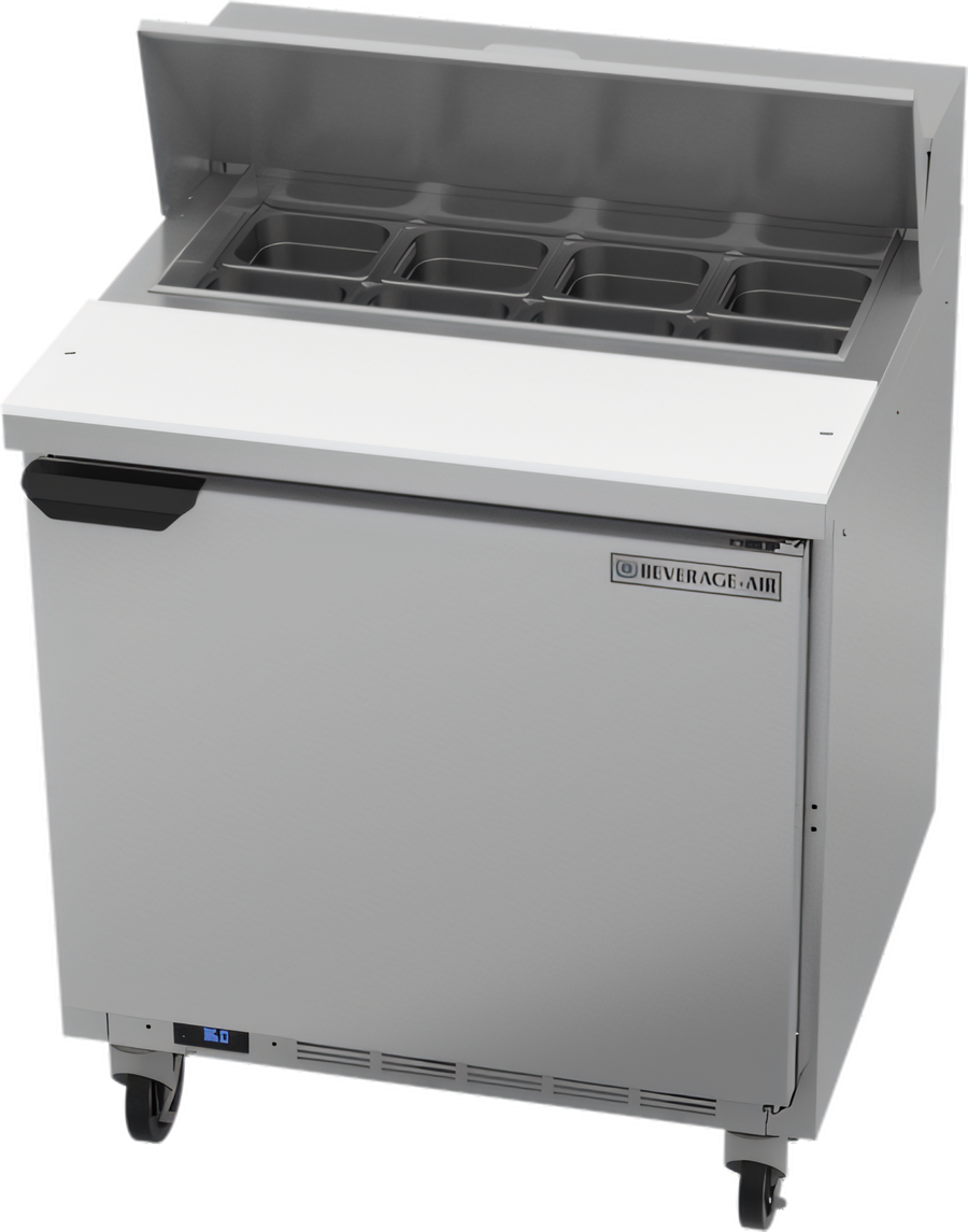 Product image #1 for Beverage-Air SPE32HC-08 One-Section Sandwich Top Refrigerated Prep Table, 32-Inch Wide, Solid Door, 8.01 Cu. Ft.