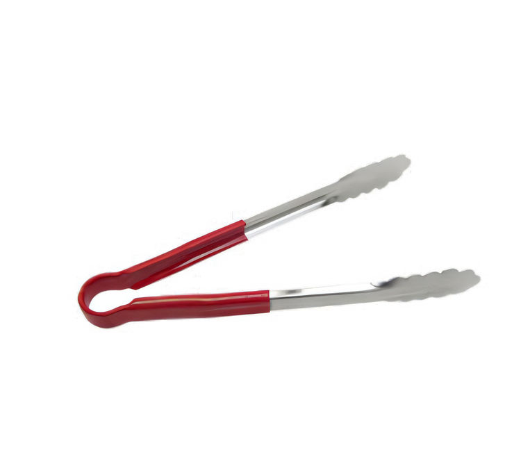 Product image #1 for 12-Inch One-Piece Scalloped Edge Utility Tongs with Red Poly-Coated Handle
