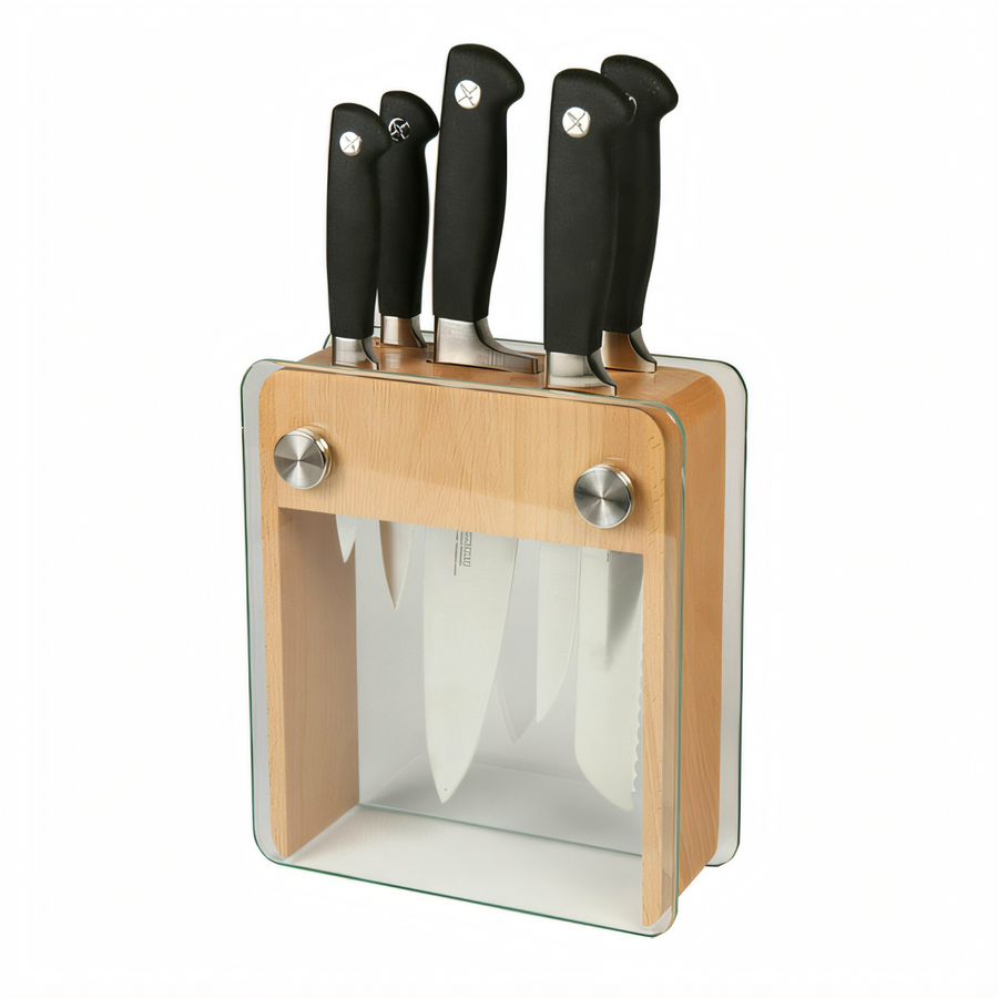 Product image #1 for Mercer Culinary Genesis 6-Piece Forged Knife Set with Tempered Glass Block