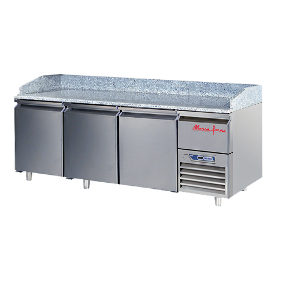 Product image #1 for Marra Forni 87.75-Inch Three-Section Refrigerated Pizza Prep Table with Granite Work Surface