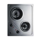 Thumbnail image #1 for Summit Commercial CR2B224S 21-1/4-Inch 2-Burner Built-In Radiant Electric Cooktop, Stainless Steel, Coil Elements
