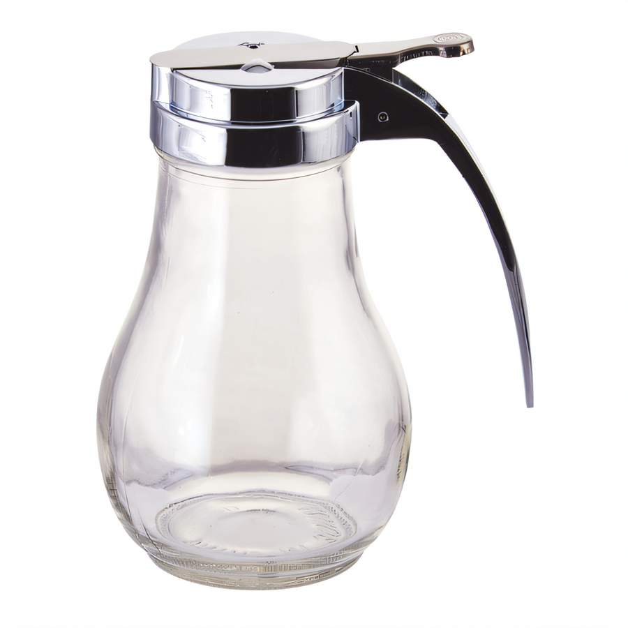 Product image #1 for Winco 14 oz Thumb-Operated Glass Syrup Dispenser with Chrome-Plated Top