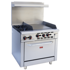 Thumbnail image #1 for Omcan USA 46026 36-Inch Natural Gas Commercial Range with 2 Open Burners, 24-Inch Right Griddle, Standard Oven and Back Riser Shelf