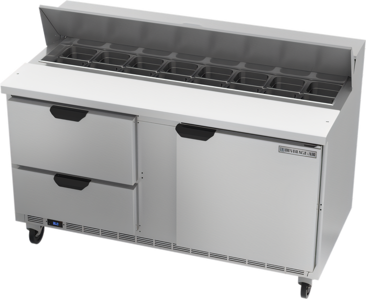 Product image #1 for Beverage-Air 60 Inch Two-Section Sandwich Prep Table with 2 Drawers, 1 Door, and 16 1/6-Size Pan Top