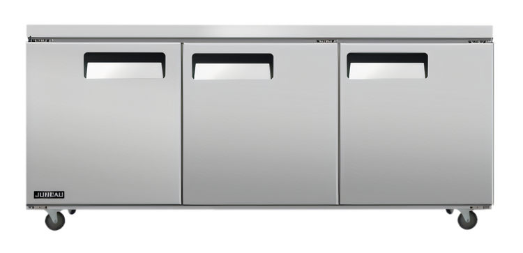 Product image #1 for Juneau Three-Section Reach-In Undercounter Freezer, 72-Inch Wide, 11 Cu. Ft., Stainless Steel, Self-Contained Bottom-Mount