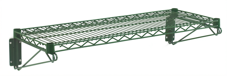 Product image #1 for Olympic Wall-Mounted Wire Shelf Kit with 14" x 36" Shelf and 14" Wall Brackets, Green Epoxy Coated