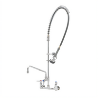 T&S Brass EasyInstall 8-Inch Wall Mount Pre-Rinse Mixing Faucet with Add-On Faucet, 14-Inch Swing Nozzle, and 1.15 GPM Spray Valve