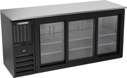 Product image #1 for 72 Inch Wide Three-Section Food-Rated Back Bar Cooler with Sliding Glass Doors and Stainless Steel Top