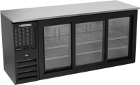 72 Inch Wide Three-Section Food-Rated Back Bar Cooler with Sliding Glass Doors and Stainless Steel Top