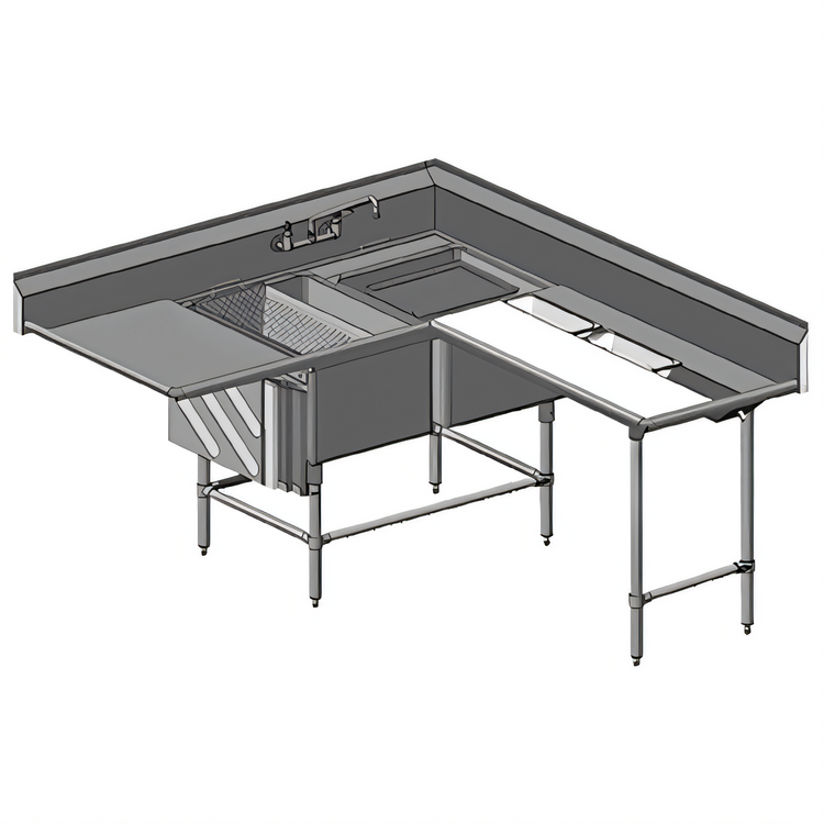 Product image #1 for Eagle Spec-Master FNP Series Two-Compartment Coved Corner Prep Sink with Right-Hand 48-Inch Trough Prep Area