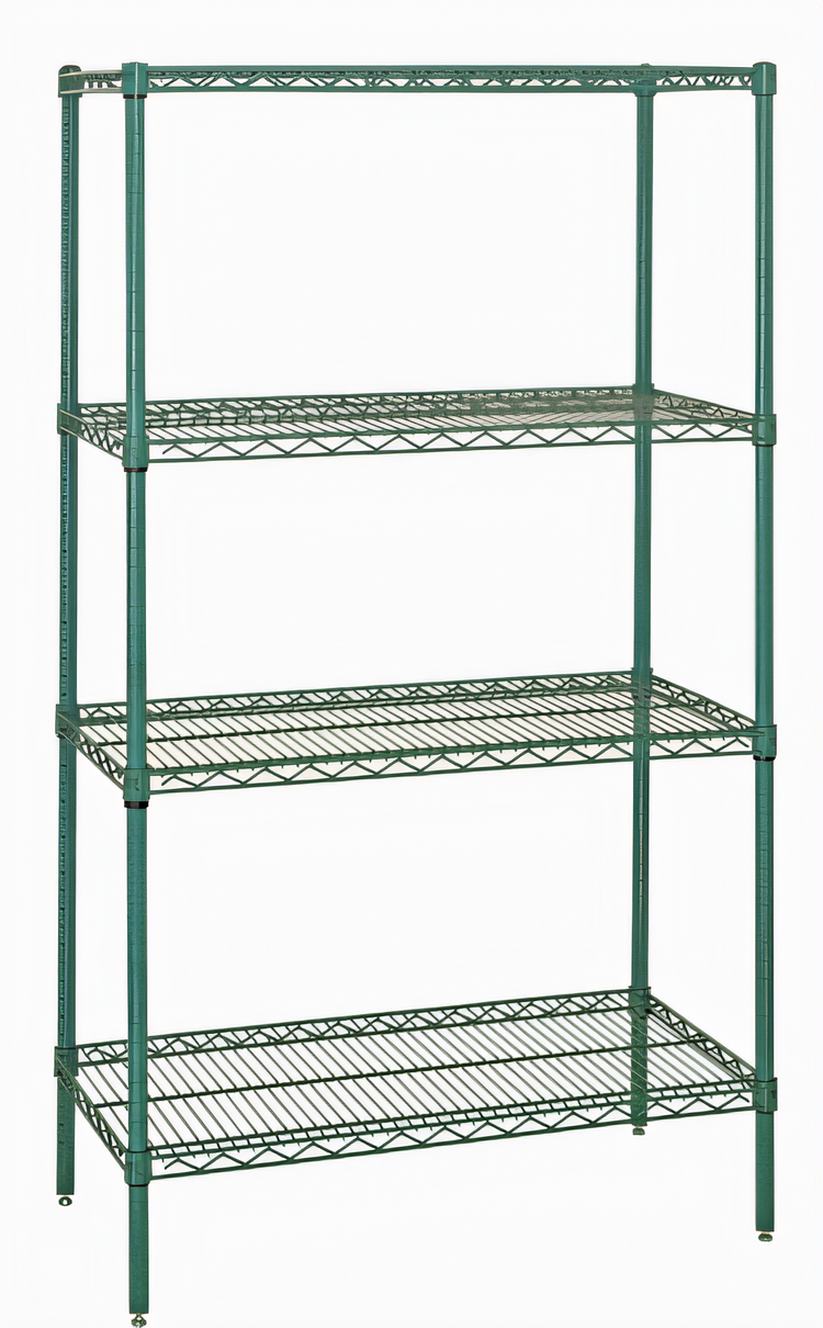Product image #1 for Quantum Stationary Wire Shelving Starter Kit, 24 x 18 x 86 Inches, 4 Shelves, Green Epoxy Finish