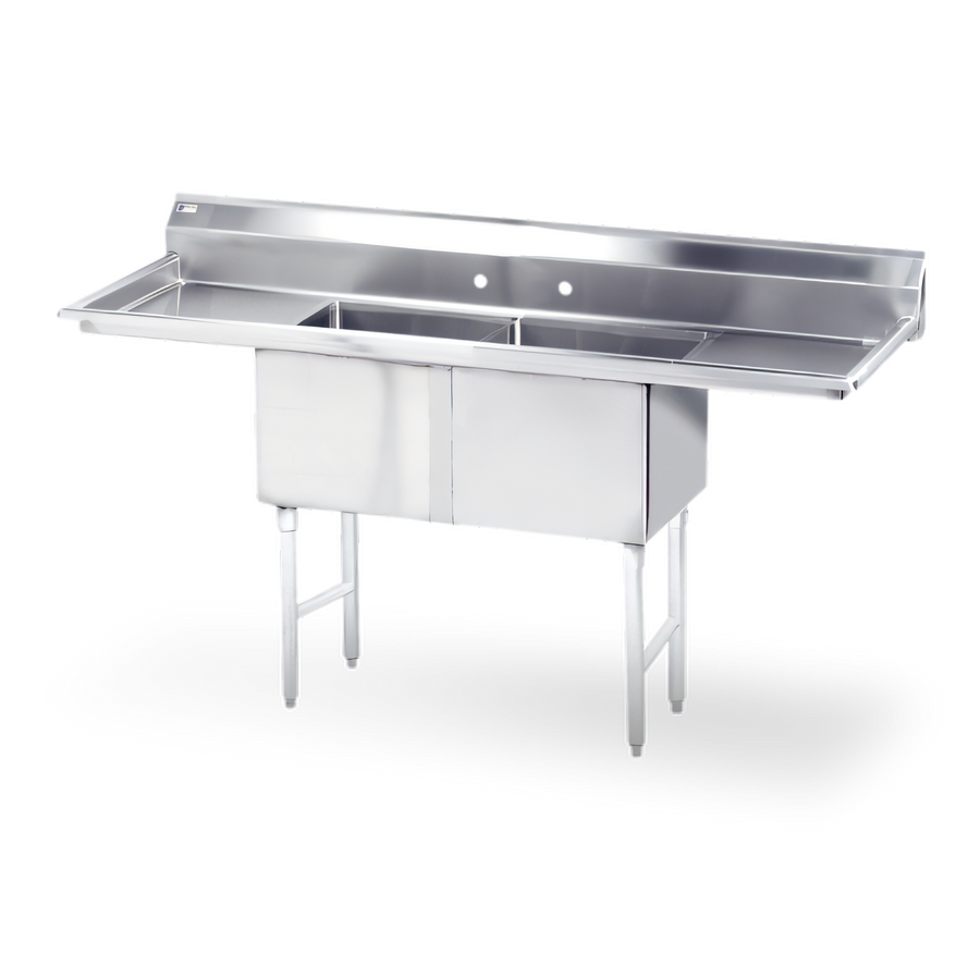 Product image #1 for Steel Works Stainless 2-Compartment Stainless Steel Sink with 16 x 20 x 12 Bowls and Left/Right 18-Inch Drainboards