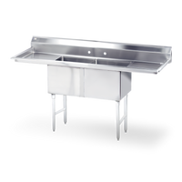 Steel Works Stainless 2-Compartment Stainless Steel Sink with 16 x 20 x 12 Bowls and Left/Right 18-Inch Drainboards