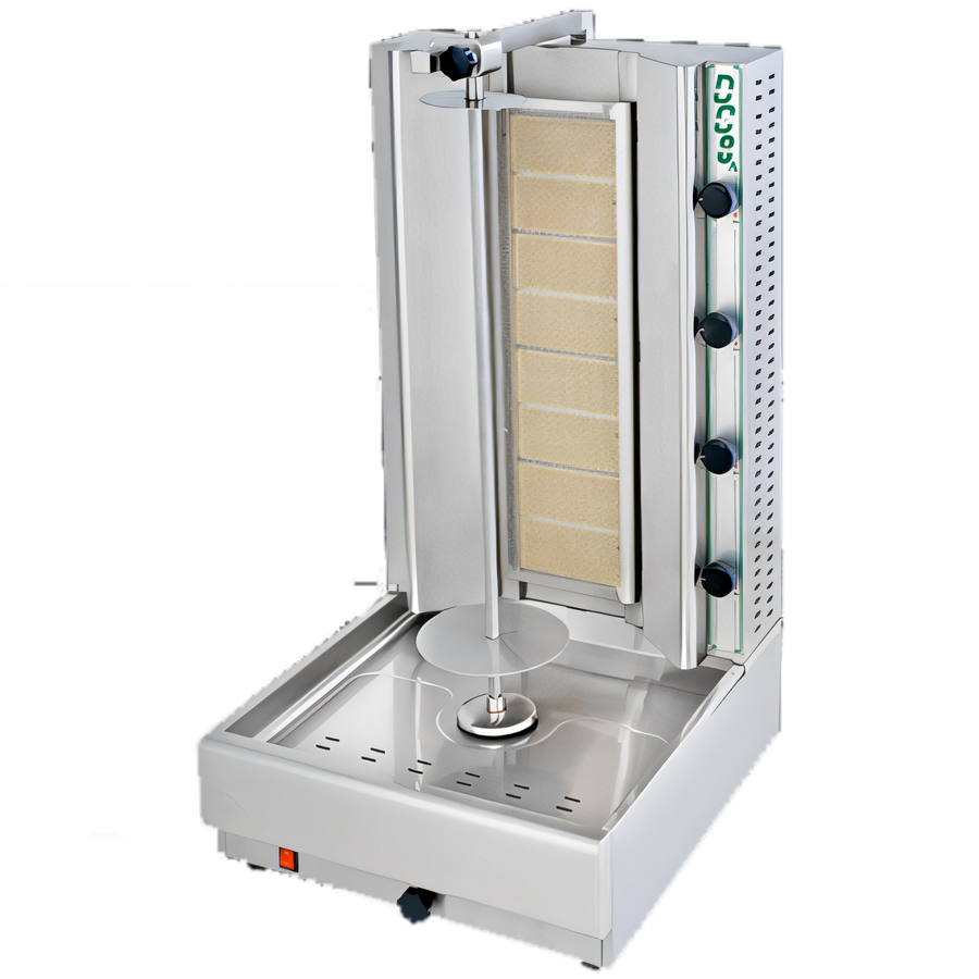 Product image #1 for Visvardis Gas Vertical Broiler Gyro Machine with 110V Enclosed Spit Motor, 155-200 lb Capacity, Stainless Steel