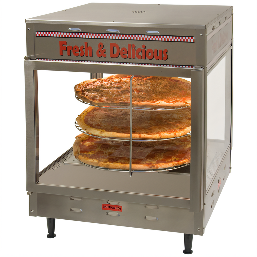 Product image #1 for Benchmark Countertop Pass-Thru Humidified Hot Food Display Case with Rotating Rack, 18-Inch Pizza Capacity