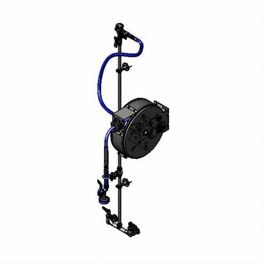 Product image #1 for T&S Brass Enclosed Coated Wall-Mount Retractable Hose Reel Assembly with 30 ft Hose and 8 in Mixing Faucet