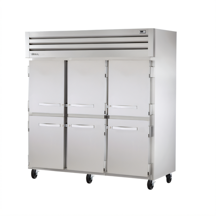 Product image #1 for True SPEC SERIES 3-Section Reach-In Refrigerator with 6 Solid Half Doors and Top-Mounted Self-Contained Refrigeration