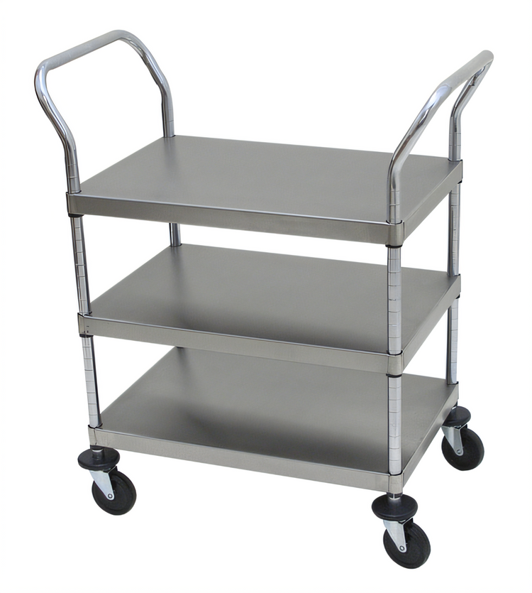 Product image #1 for Advance Tabco Three-Shelf Stainless Steel Open-Design Utility Bus Cart with Casters, 18 x 27 Inch Shelves