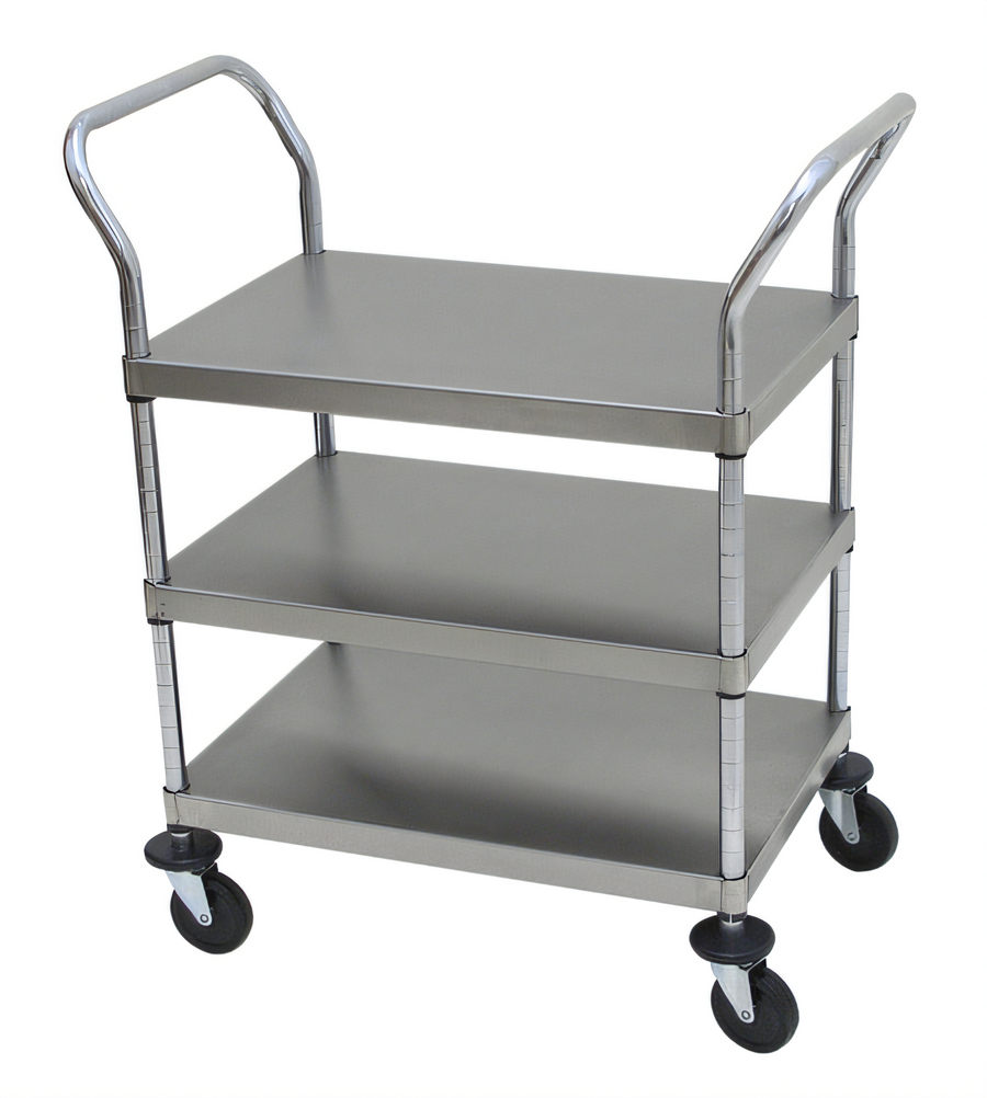 Product image #1 for Advance Tabco Three-Shelf Stainless Steel Open-Design Utility Bus Cart with Casters, 18 x 27 Inch Shelves