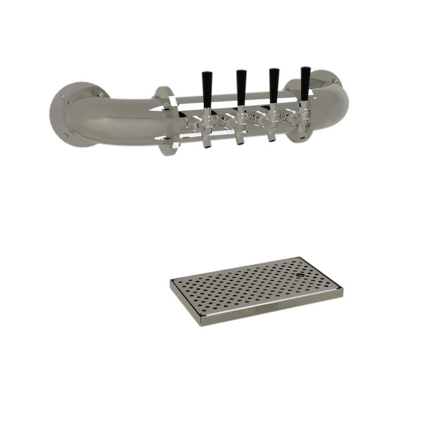 Product image #1 for Glastender Wall-Mounted Pipe Wall Draft Dispensing Tower, 4 Faucets, Glycol-Cooled, Mirror Finish
