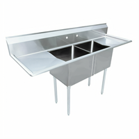 Omcan USA 2-Compartment Pot Sink with Left and Right Drainboards, 24 x 24 x 14-Inch Bowls