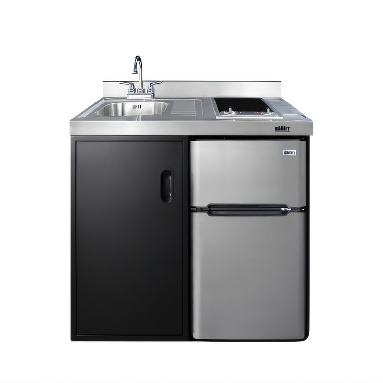 Product image #1 for Summit Commercial 39-Inch Wide All-In-One Kitchenette with Sink, Faucet, Electric Radiant Cooktop, and 3.2 Cu. Ft. Refrigerator/Freezer