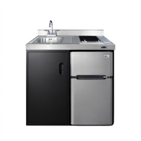 Summit Commercial 39-Inch Wide All-In-One Kitchenette with Sink, Faucet, Electric Radiant Cooktop, and 3.2 Cu. Ft. Refrigerator/Freezer