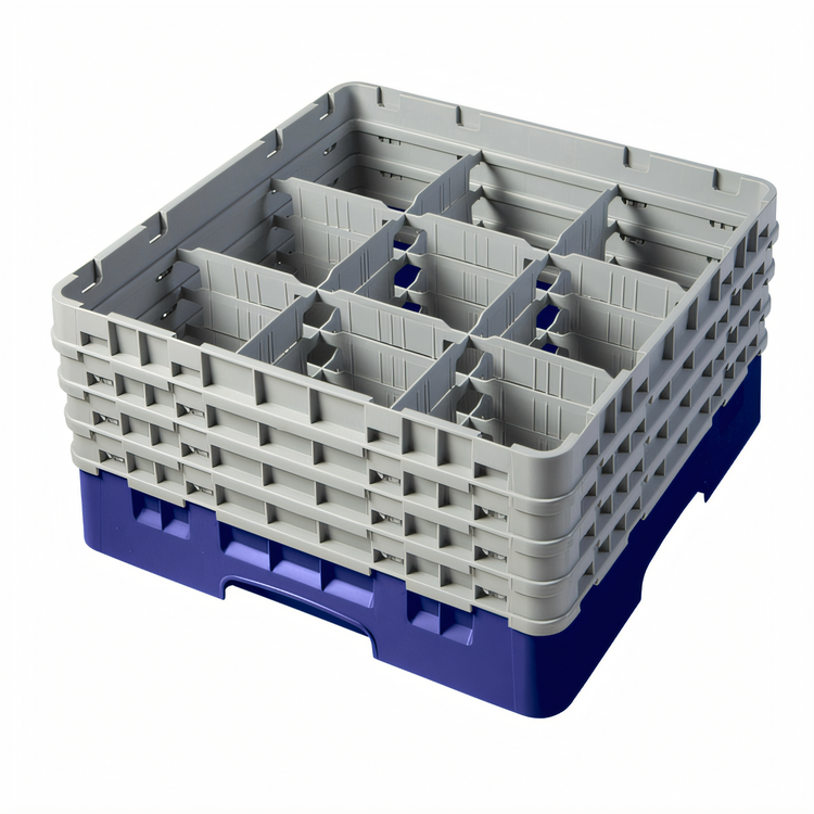 Product image #2 for Cambro Camrack Full Size 9-Compartment Glass Rack with 4 Soft Gray Extenders, Navy Blue