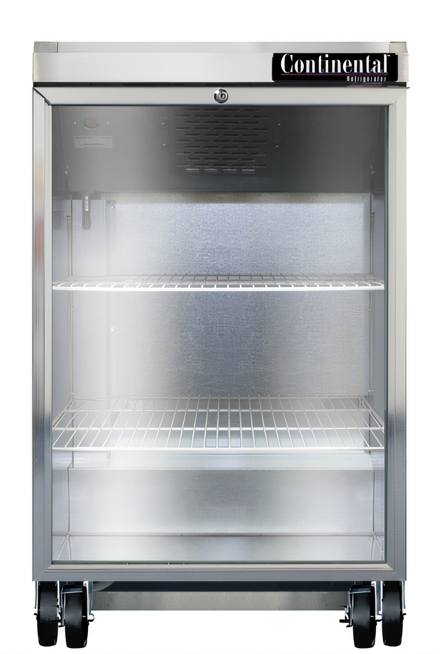 Product image #1 for Continental Refrigerator 24-Inch Single-Door Back Bar Display Cooler with Hinged Glass Door, Stainless Steel Top, Black Finish