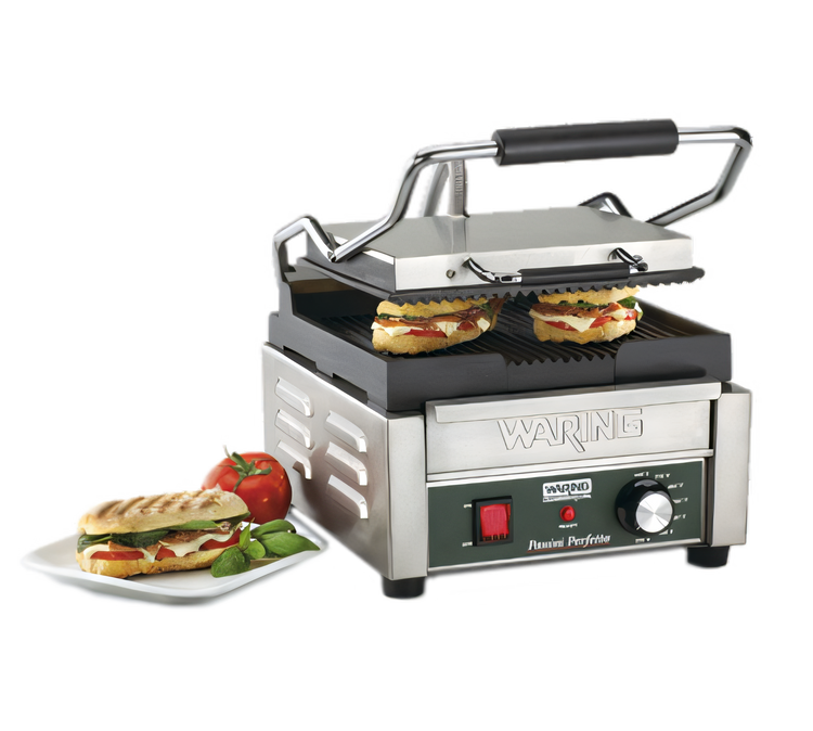 Product image #1 for Waring Panini Perfetto™ Compact Single Ribbed Countertop Panini Grill, 120V