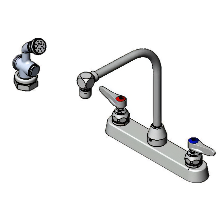 Product image #1 for T&S Brass Deck-Mount Workboard Faucet with Swing Nozzle, Aerator, Spray Valve and 48-Inch Hose, 8-Inch Centers