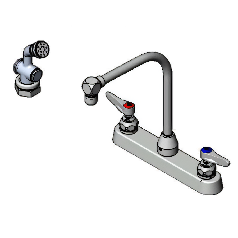 Product image #1 for T&S Brass Deck-Mount Workboard Faucet with Swing Nozzle, Aerator, Spray Valve and 48-Inch Hose, 8-Inch Centers