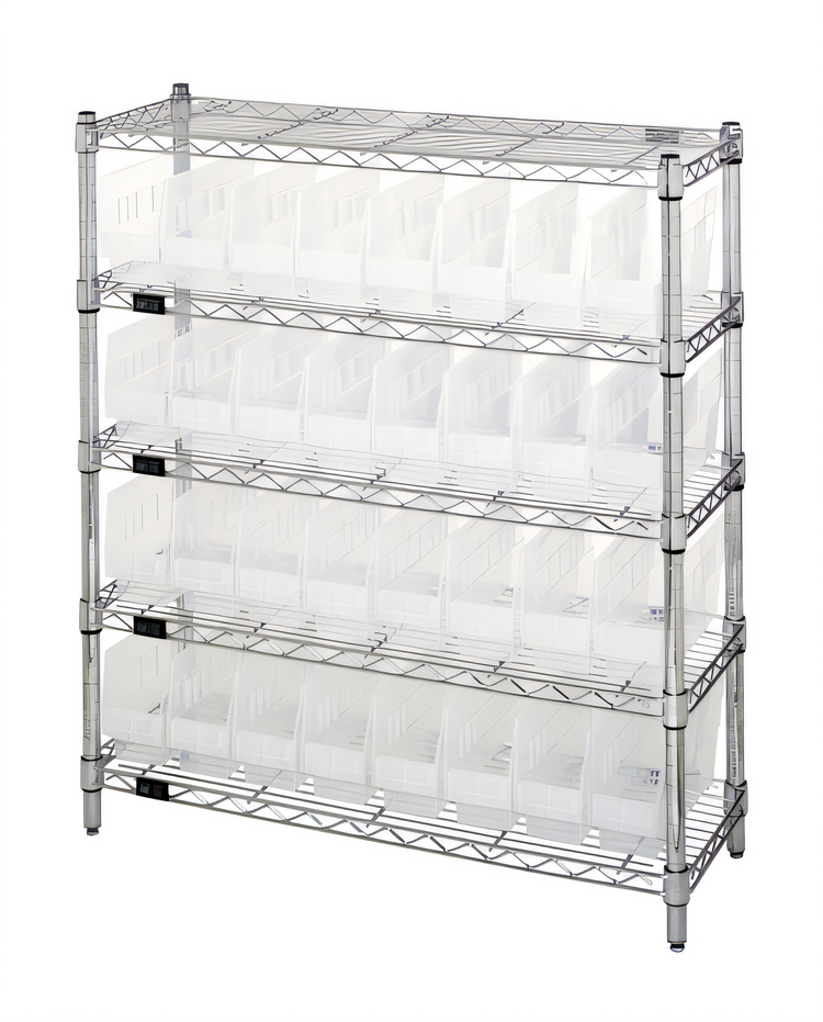 Product image #1 for Quantum Bin Wire Shelving Center with 5 Shelves and 32 Clear Bins, 36 x 12 x 39 Inches, Chrome Finish