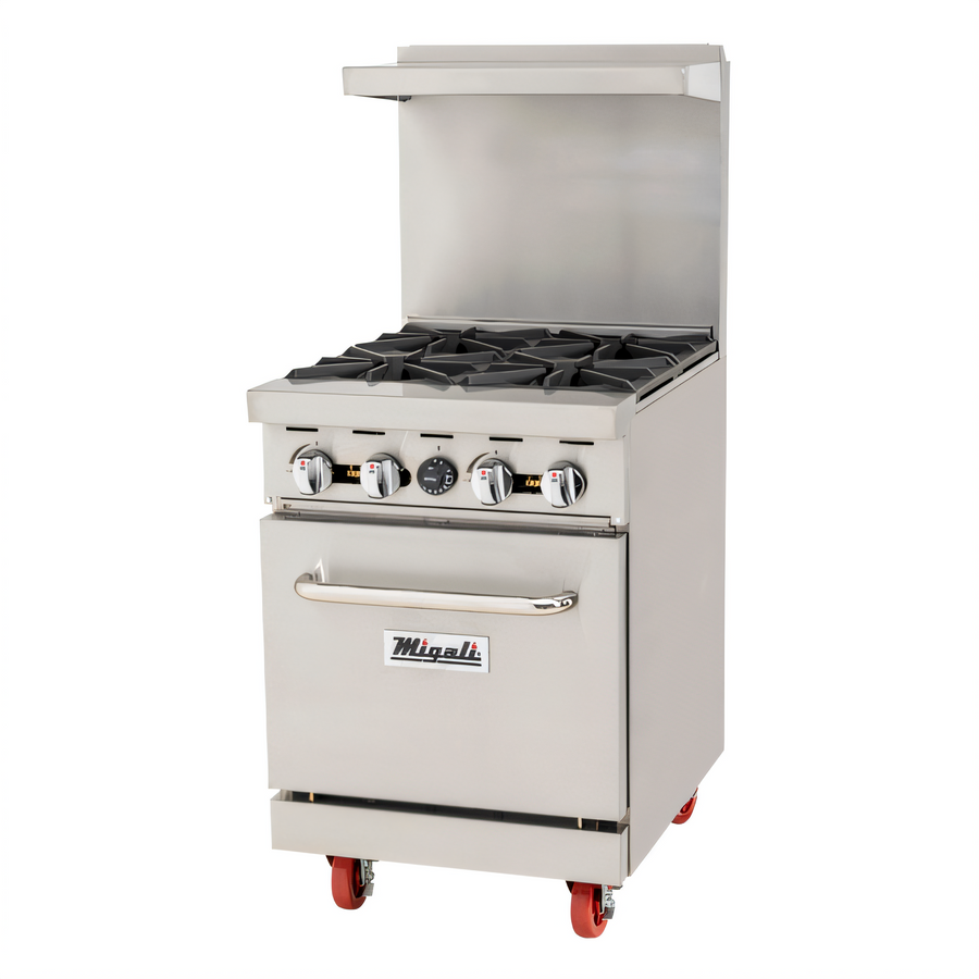 Product image #1 for Migali Competitor Series 24-Inch Natural Gas 4-Burner Range with Standard Oven and Stainless Steel Backsplash