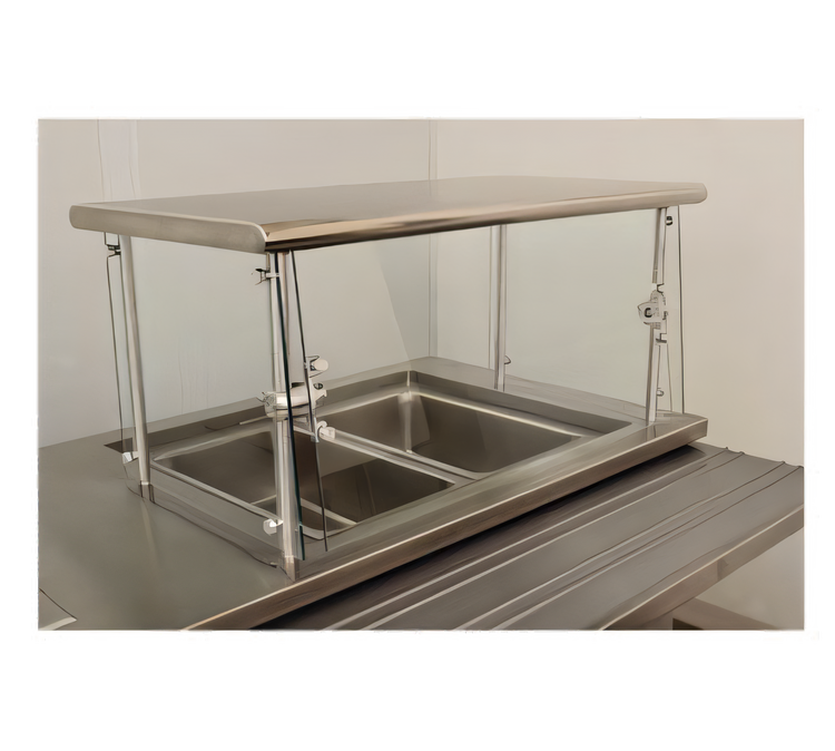 Product image #1 for Advance Tabco Sleek Shield Single-Sided Cafeteria-Style Adjustable Front Glass Food Shield, 132-Inch Wide