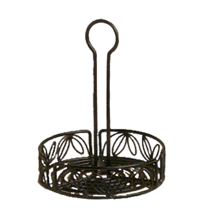 Product image #1 for Ironworks 6-1/4 Inch Round Black Wrought Iron Condiment Rack with Center Handle and Table Number Slot