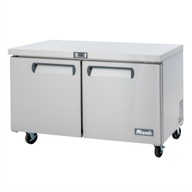 Product image #1 for Migali Competitor Series 60-Inch 2-Section Stainless Steel Undercounter Reach-In Freezer, 18.2 Cu. Ft., Solid Doors, Self-Contained