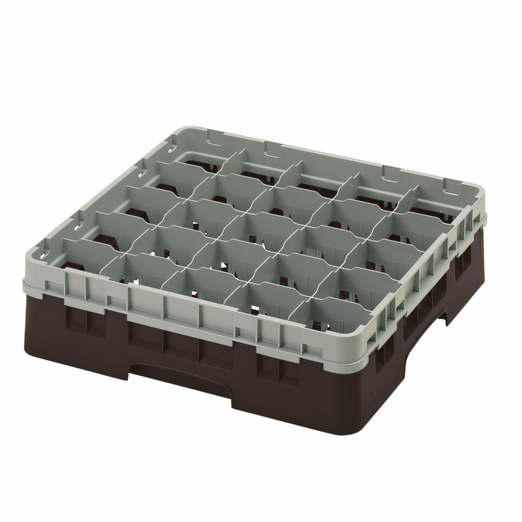 Product image #2 for Cambro Camrack® Full-Size Low-Profile 25-Compartment Brown Glass Rack with Soft Gray Extender