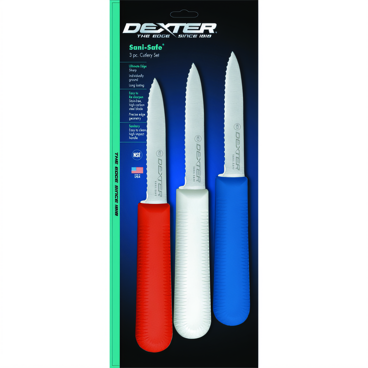 Product image #1 for Dexter-Russell Sani-Safe 3-1/4 Inch Scalloped Paring Knife Set, High Carbon Stainless Steel, Pack of 3