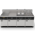 Thumbnail image #1 for Giles Enterprises EOF-BIB/FFLT/24/24 20-Inch Rethermalizer with Two 24-Inch Fry Vats, Landing Table and Oil Filtration