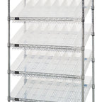 Thumbnail image #1 for Quantum WRS-7-103CL Stationary Chrome-Plated Wire Shelving Bin System with 48 Clear Bins, 7 Shelves, 36W x 18D x 74H