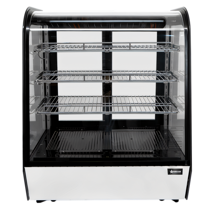 Product image #1 for Omcan Countertop Curved Glass Refrigerated Display Case, 28 Inch Wide, 5.12 Cu. Ft., 2 Sliding Glass Doors