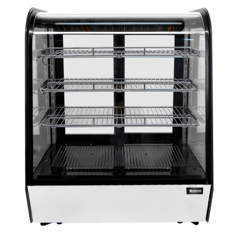 Product image #1 for Omcan Countertop Curved Glass Refrigerated Display Case, 28 Inch Wide, 5.12 Cu. Ft., 2 Sliding Glass Doors